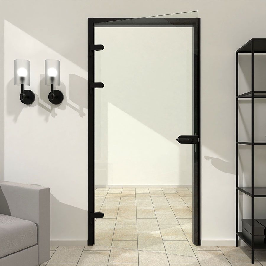 Zwarte stompe glazen deur XL van helder glas Zwarte-stompe-deur-XL-set-helder-glas